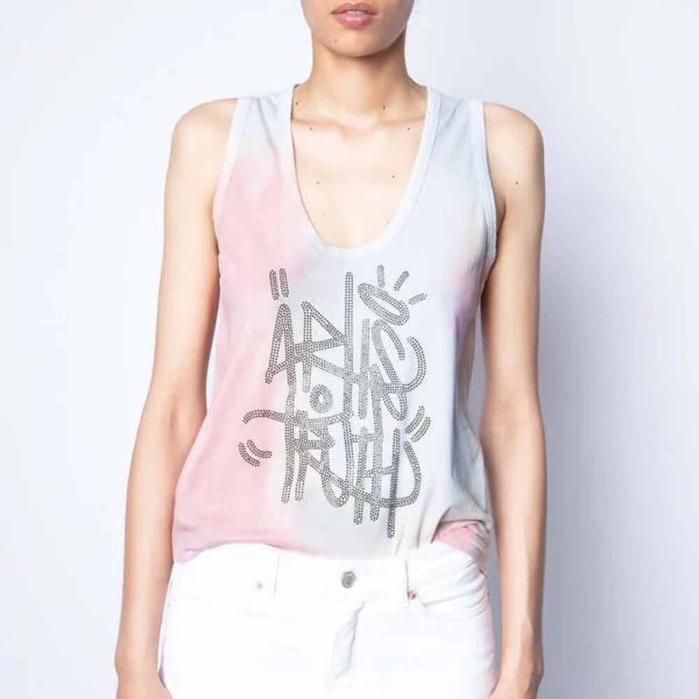 RARE Zadig & Voltaire NWT TAM JORMI STRASS TIE-DYE Studded Tank—S